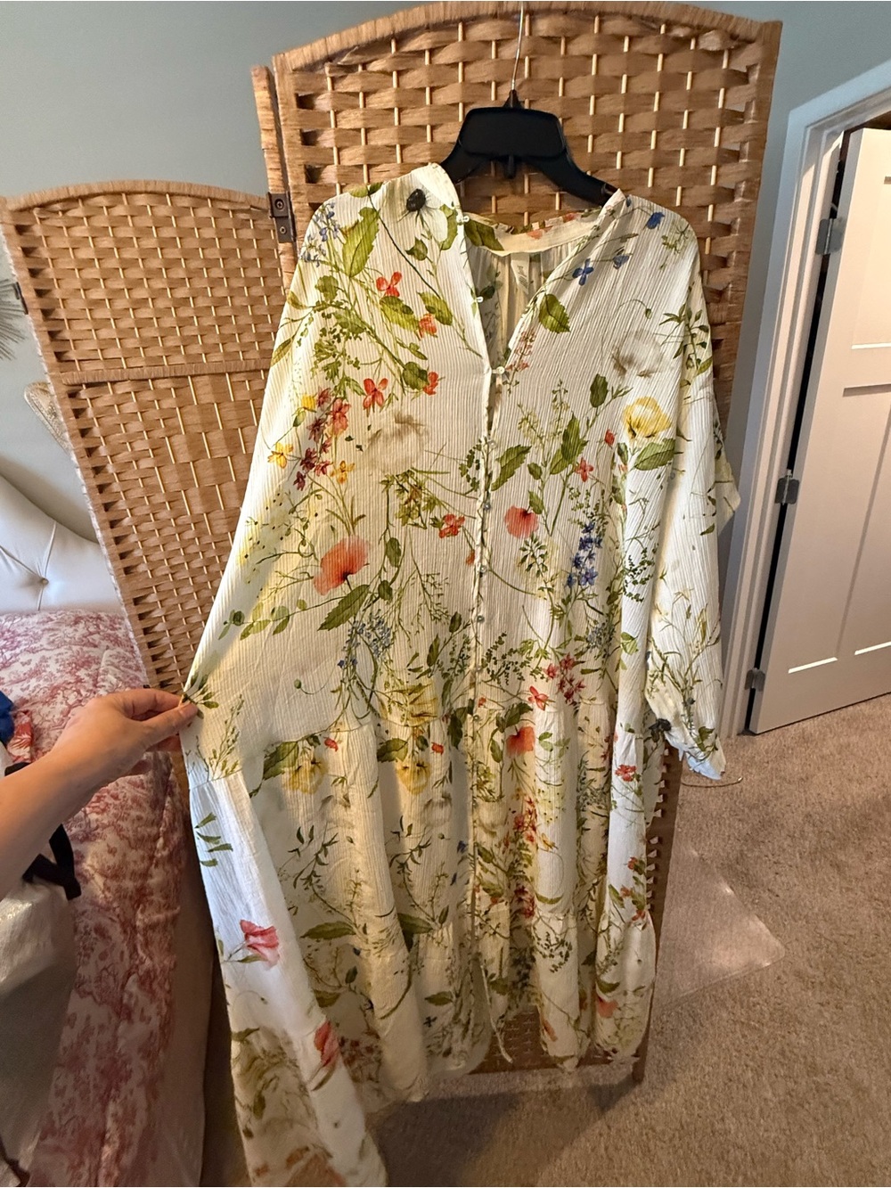 H&M Cream Maxi Dress with Green & Pink Floral Print - Picture 2 of 8